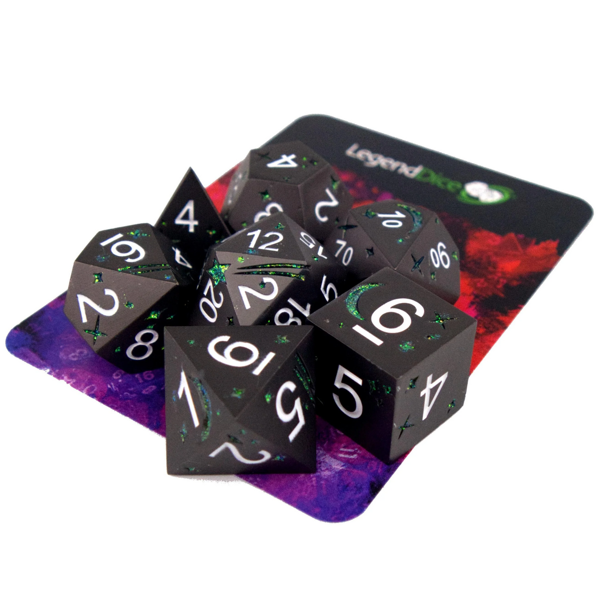 Poly Dice Set - Metal - Cosmic Gunmetal Glitter Green
