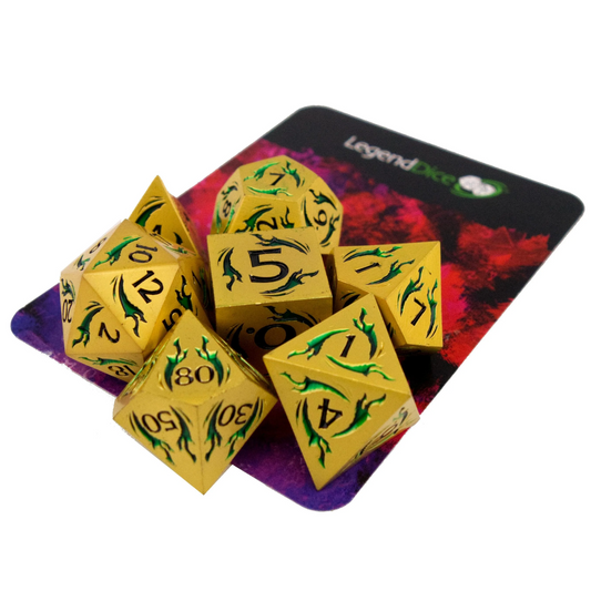 Poly Dice Set - Metal - Dragonfire Gold Gem Green, Clamshell
