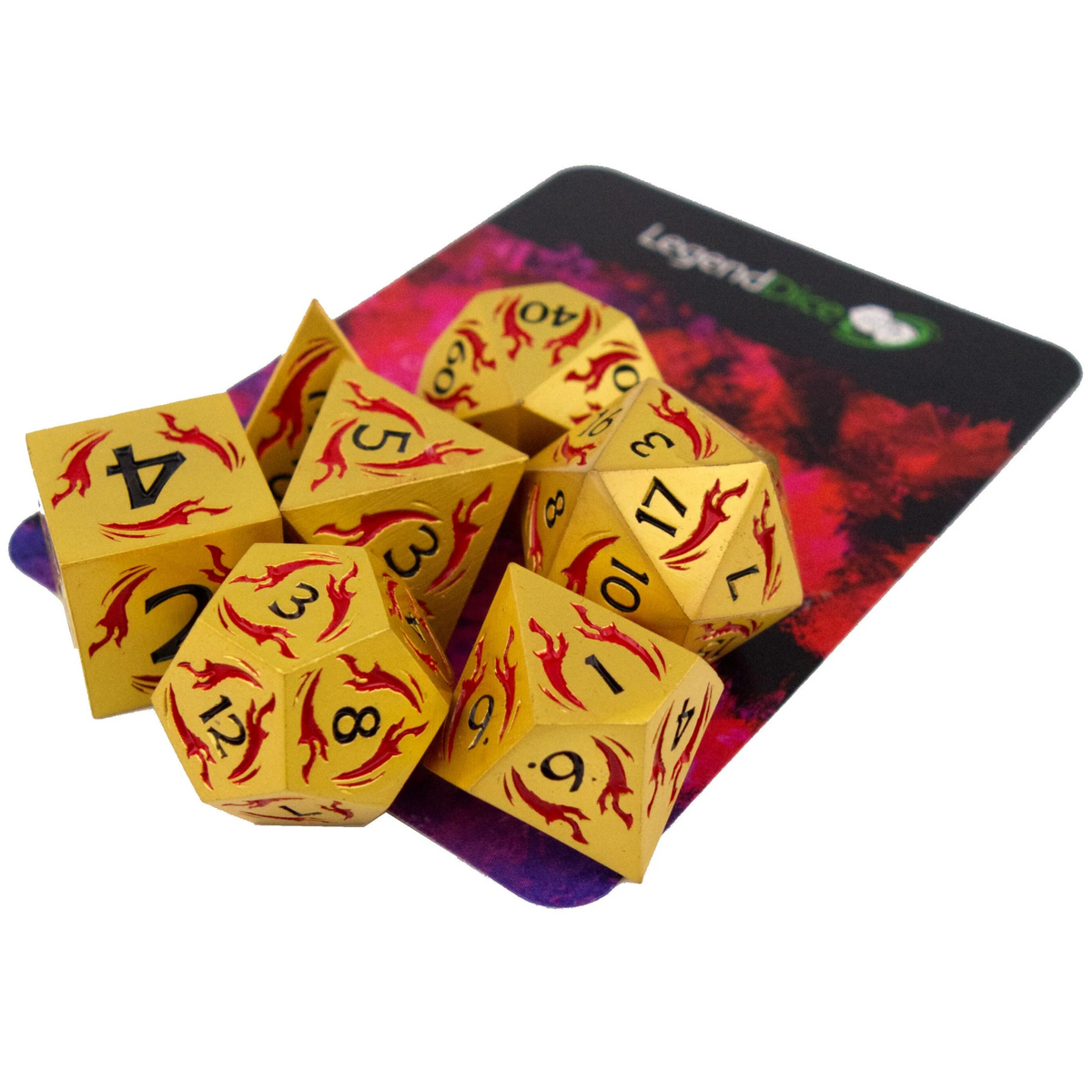 Poly Dice Set - Metal - Dragonfire Gold Gem Red