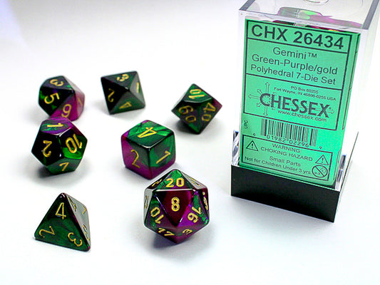 Gemini Polyhedral Green-purple w/gold 7-Die Set