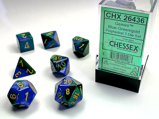 Gemini Polyhedral Blue-Green w/gold 7-Die Set