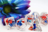Red & Blue Flower RPG Dice Set - Foam Brain Games