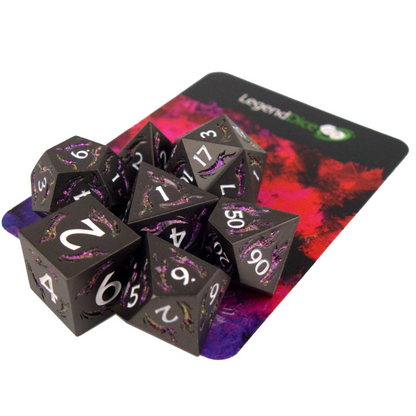 Poly Dice Set - Metal - Dragonfire Gunmetal Glitter Purple