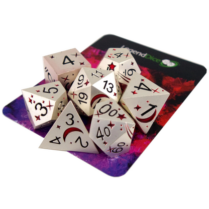 Poly Dice Set - Metal - Cosmic Silver Gem Red