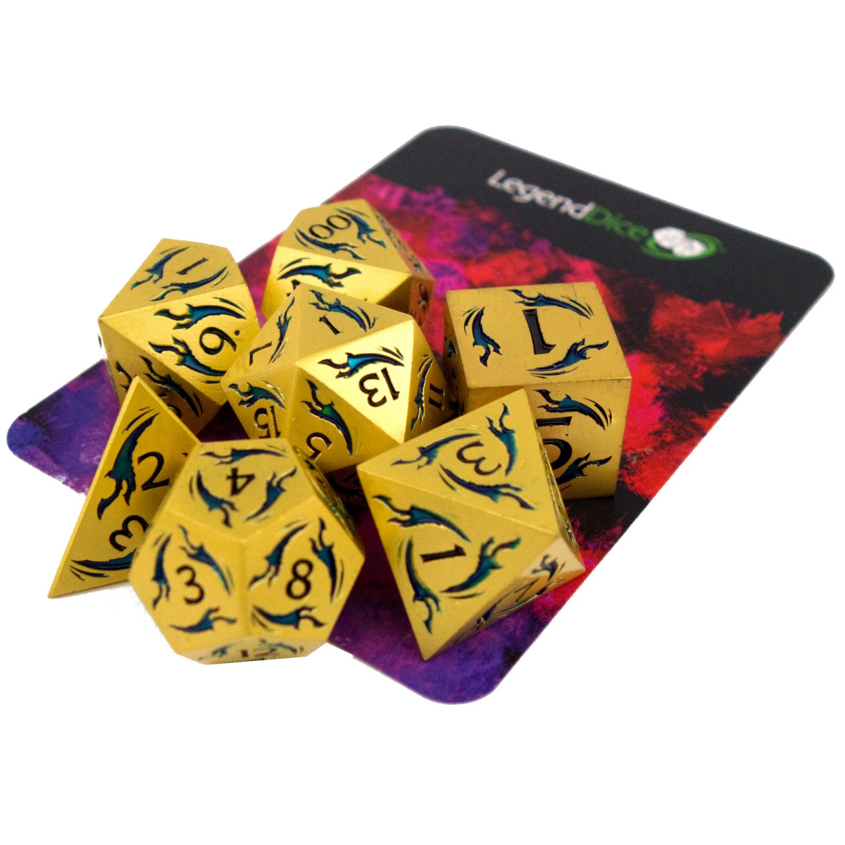 Poly Dice Set - Metal - Dragonfire Gold Gem Blue