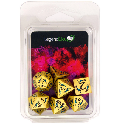 Poly Dice Set - Metal - Dragonfire Gold Gem Blue