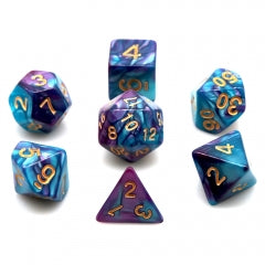 Blue and Bright Purple Polyhedral Dice Set