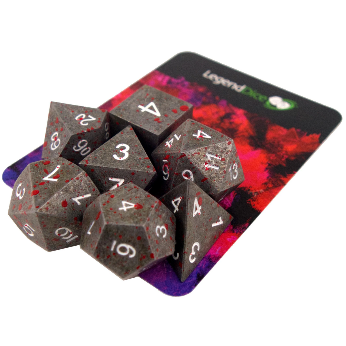 Poly Dice Set - Metal - Steel Blood Splatter