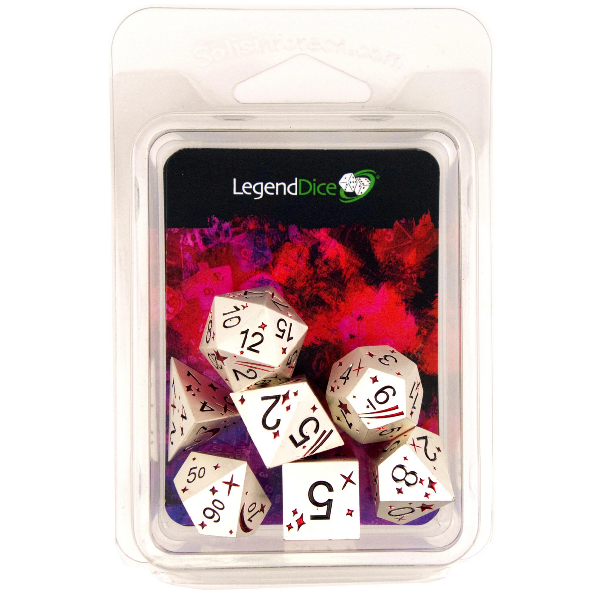 Poly Dice Set - Metal - Cosmic Silver Gem Red