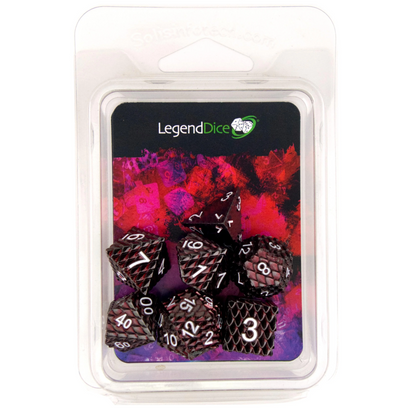 Poly Dice Set - Metal - Scale Red Glaze (White), Clamshell
