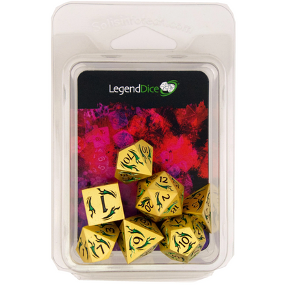 Poly Dice Set - Metal - Dragonfire Gold Gem Green, Clamshell