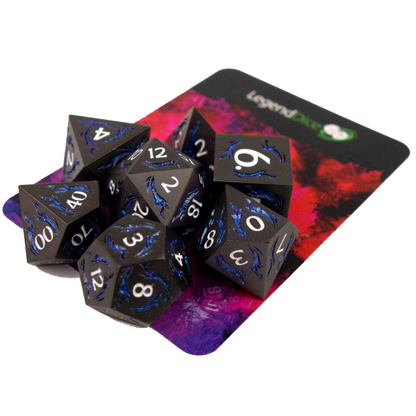 Poly Dice Set - Metal - Dragonfire Gunmetal Glitter Blue