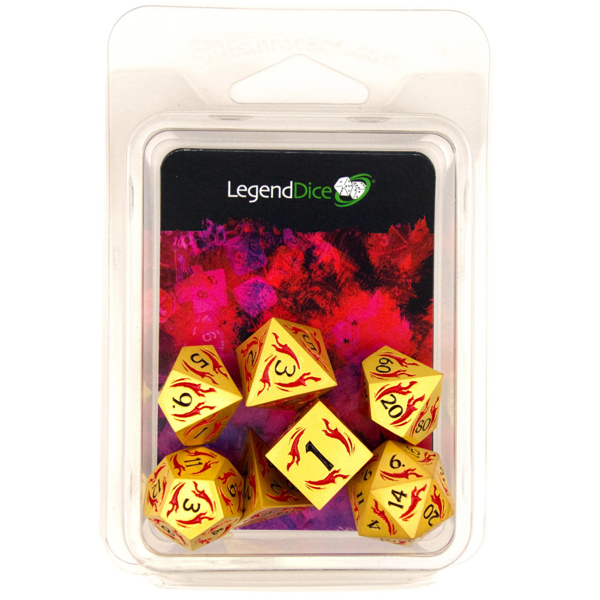 Poly Dice Set - Metal - Dragonfire Gold Gem Red