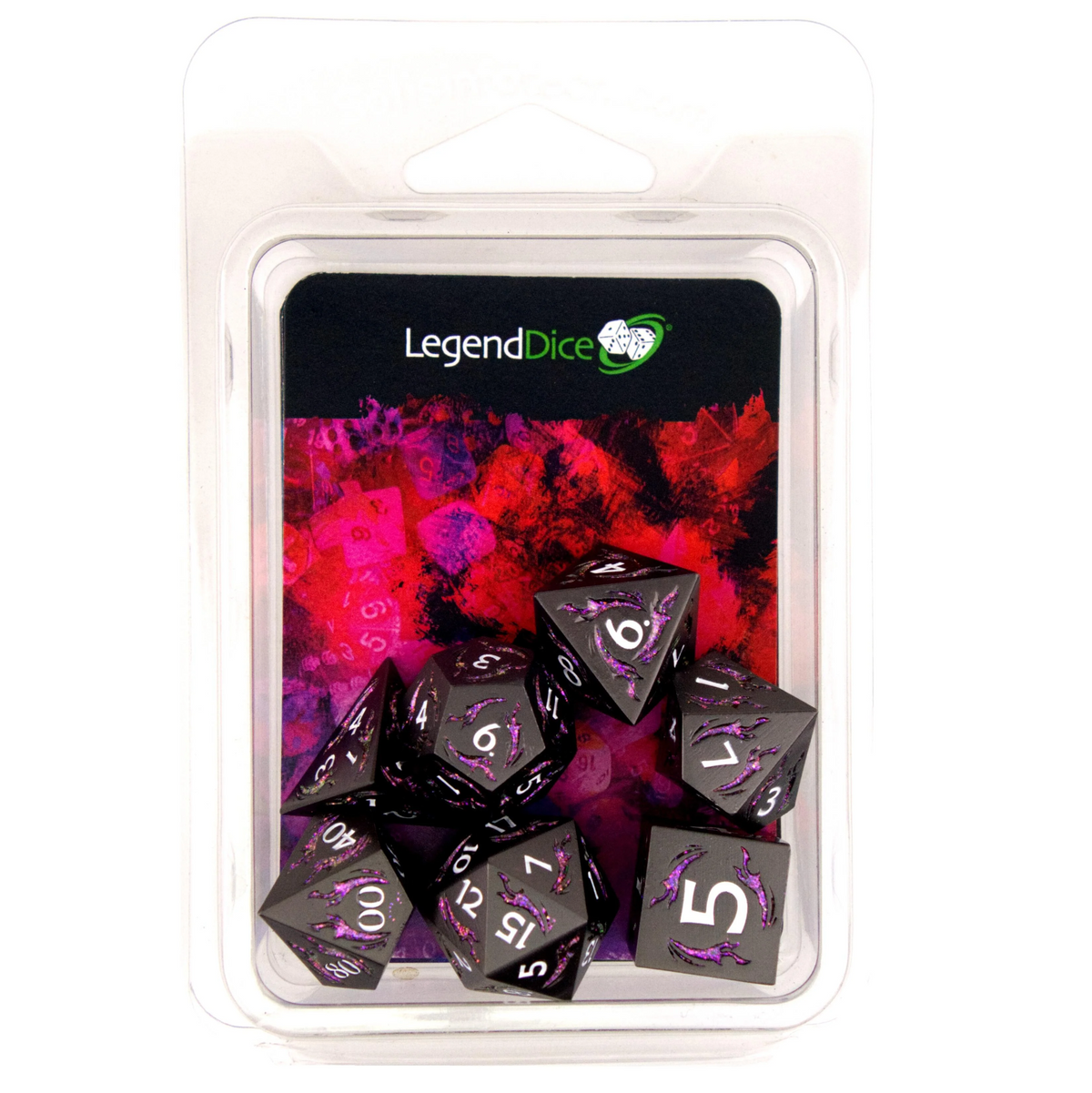 Poly Dice Set - Metal - Dragonfire Gunmetal Glitter Purple