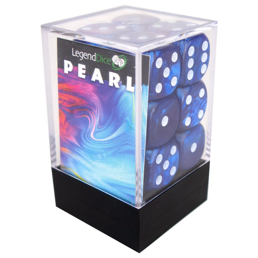 D6 Spot Dice - 16mm Pearl - Blue (White) x12