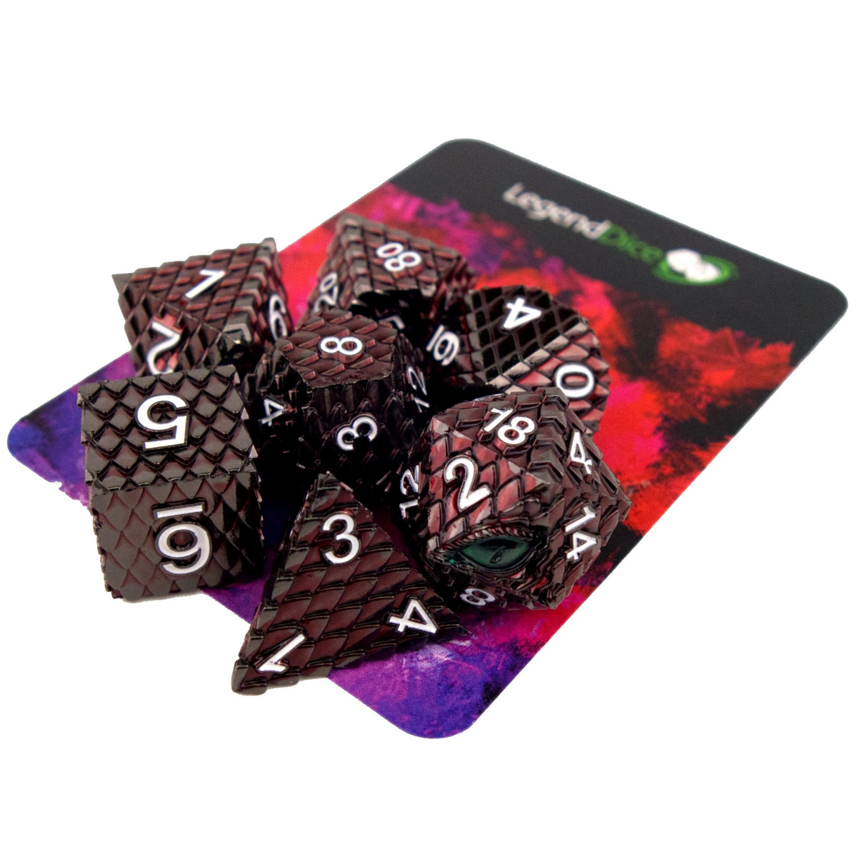 Poly Dice Set - Metal - Scale Red Glaze (White), Clamshell