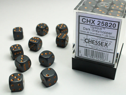 Opaque 12mm d6 Dark Grey w/copper Dice Block (36 Dice)