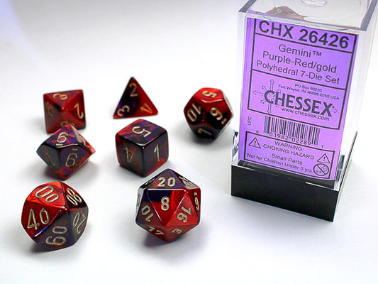 Gemini Polyhedral Purple-Red w/gold 7-Die Set