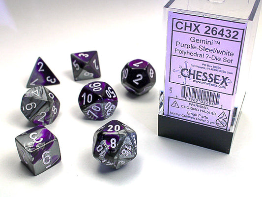 Gemini Polyhedral Purple-steelw/white 7-Die Set