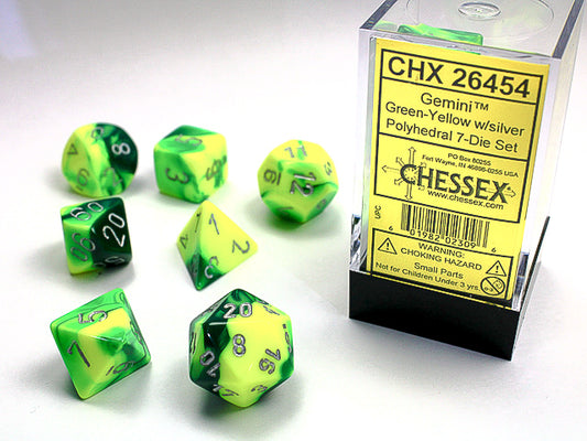 Gemini Polyhedral Green-Yellow w/silver 7-Die Set