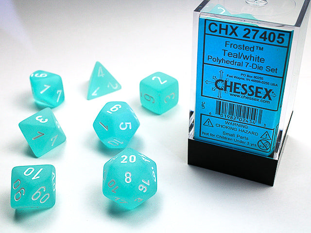 Frosted Polyhedral Teal/white 7-Die Set