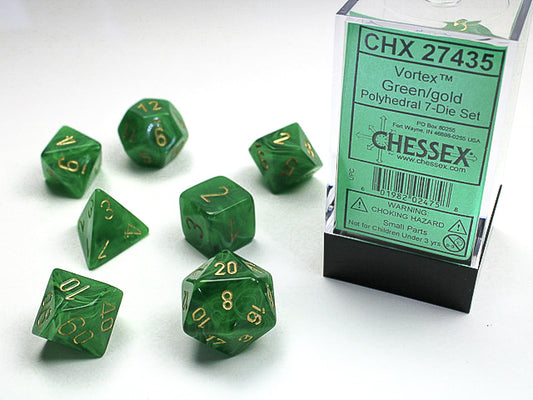 Vortex Dice Polyhedral Green/gold 7-Die Set