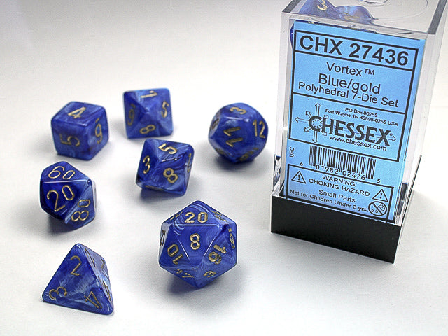 Vortex Dice Polyhedral Blue/gold 7-Die Set