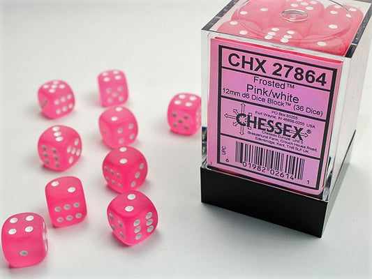 Frosted 12mm d6 Pink/white Dice Block (36 Dice)