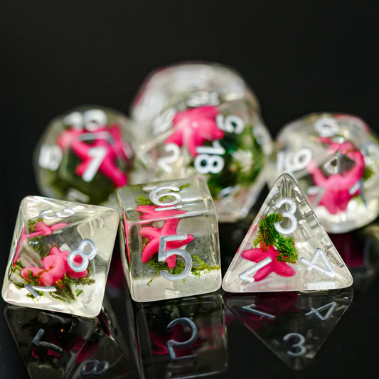 Pink Starfish and Seaweed RPG Dice