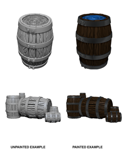 Barrels & Pile of Barrels: WizKids Deep Cuts Unpainted Miniatures